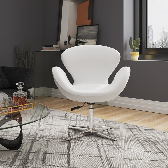 Manhattan Comfort Raspberry Polished Chrome Faux Leather Adjustable Swivel Chair - White