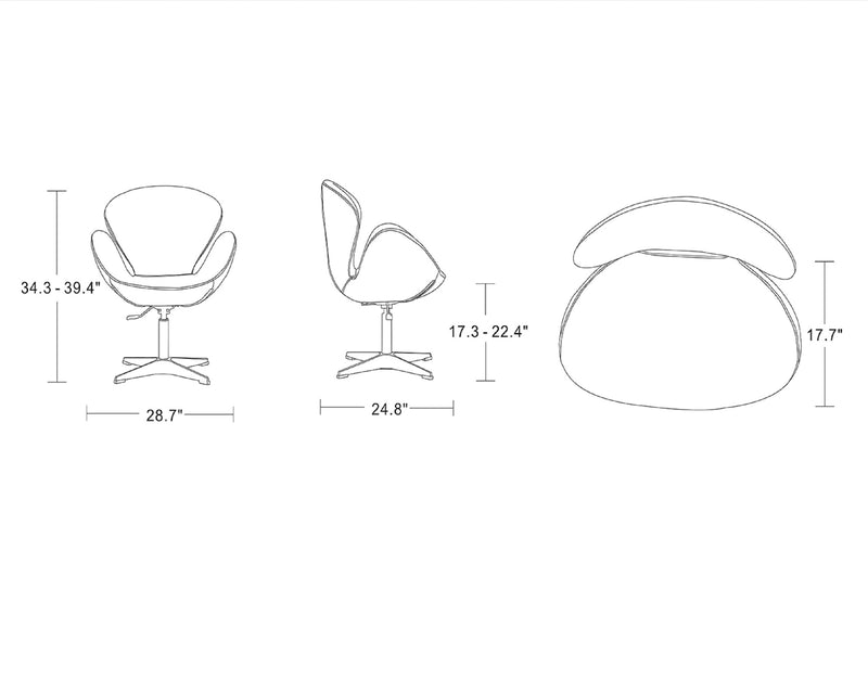 Manhattan Comfort Raspberry Polished Chrome Faux Leather Adjustable Swivel Chair - White