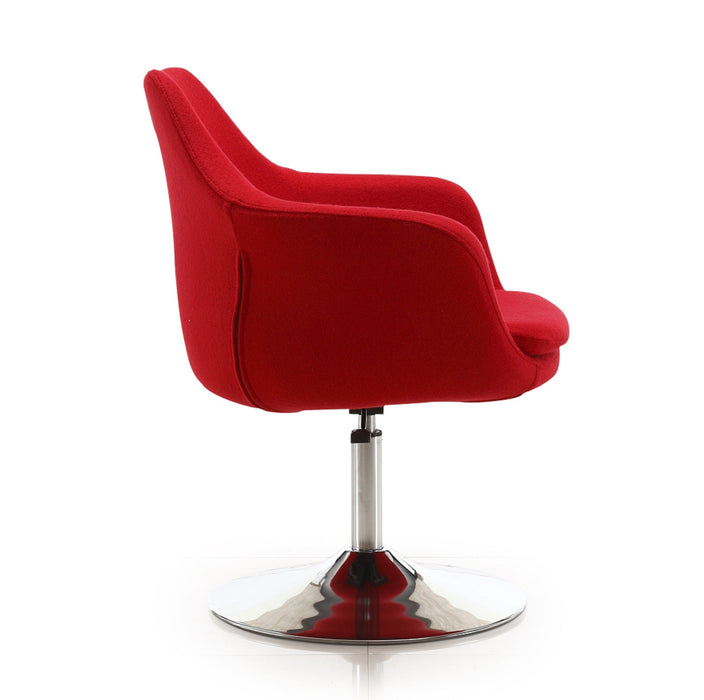 Manhattan Comfort Kinsey Polished Chrome Wool Blend Adjustable Height Swivel Accent Chair - Red
