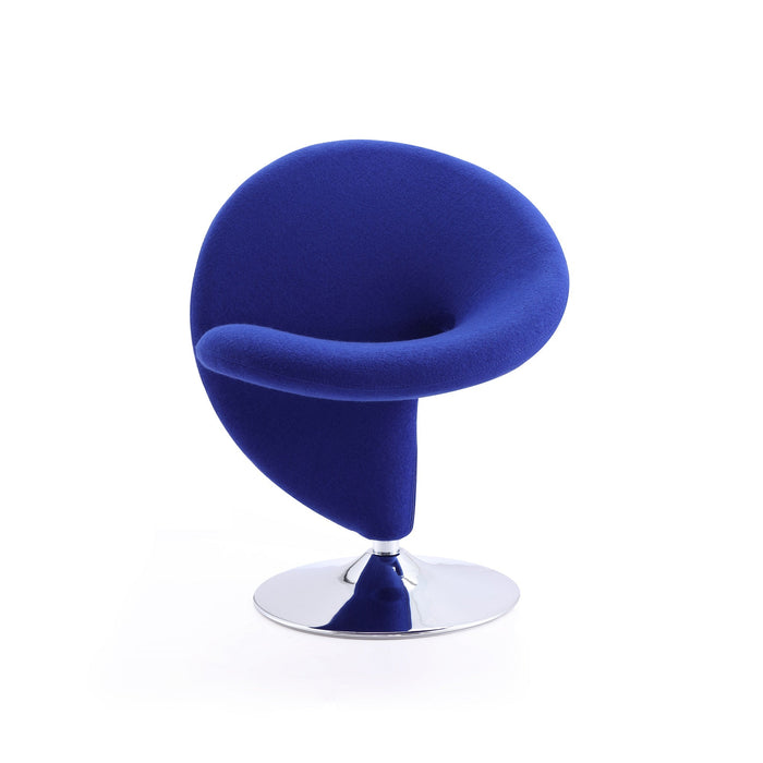 Manhattan Comfort Curl Polished Chrome Wool Blend Swivel Accent Chair - Blue