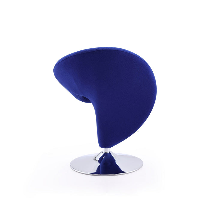 Manhattan Comfort Curl Polished Chrome Wool Blend Swivel Accent Chair - Blue