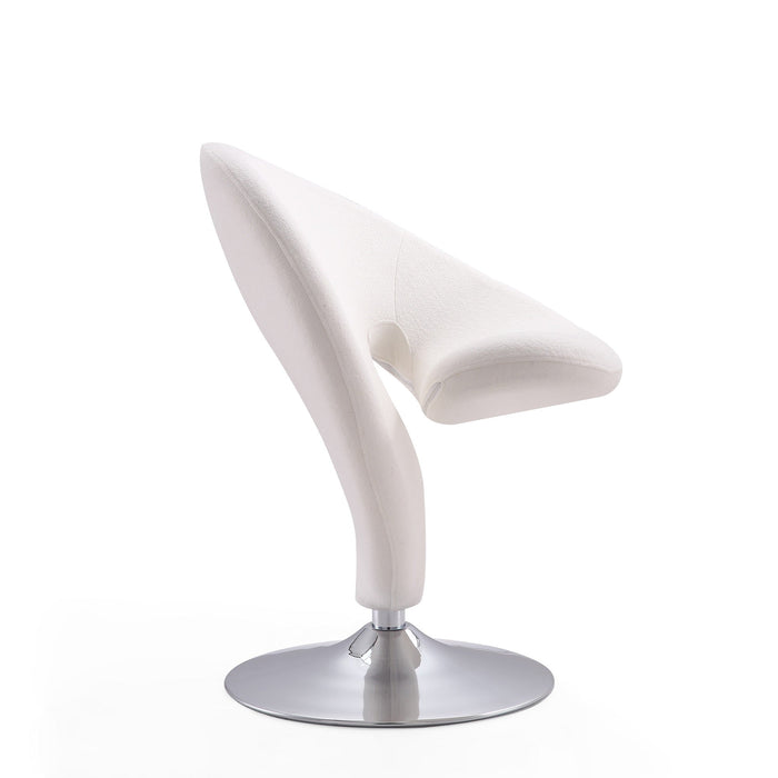 Manhattan Comfort Curl Polished Chrome Wool Blend Swivel Accent Chair - Cream