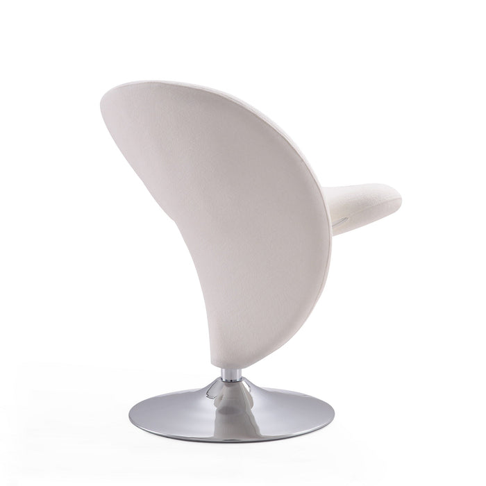 Manhattan Comfort Curl Polished Chrome Wool Blend Swivel Accent Chair - Cream