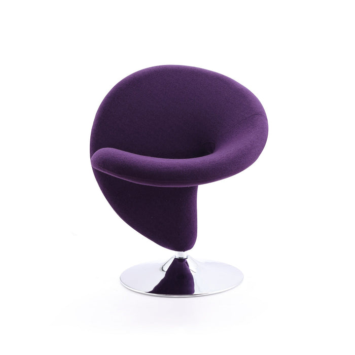 Manhattan Comfort Curl Polished Chrome Wool Blend Swivel Accent Chair - Purple