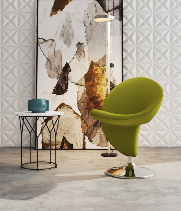 Manhattan Comfort Curl Polished Chrome Wool Blend Swivel Accent Chair - Green