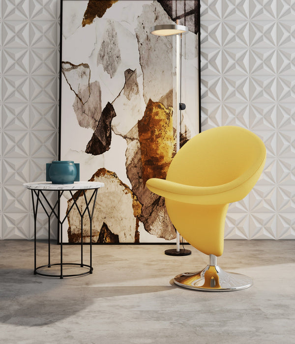 Manhattan Comfort Curl Polished Chrome Wool Blend Swivel Accent Chair - Yellow