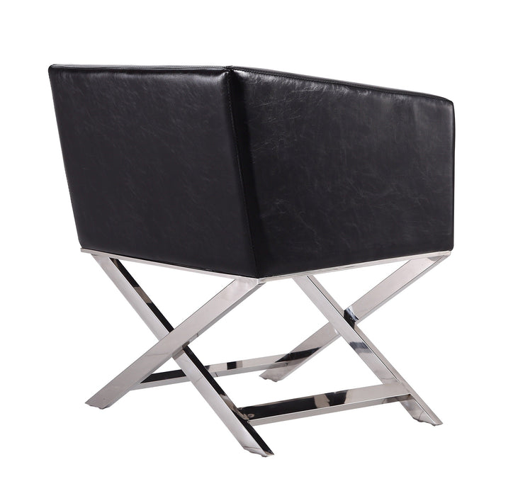 Manhattan Comfort Hollywood Polished Chrome Faux Leather Lounge Accent Chair - Black