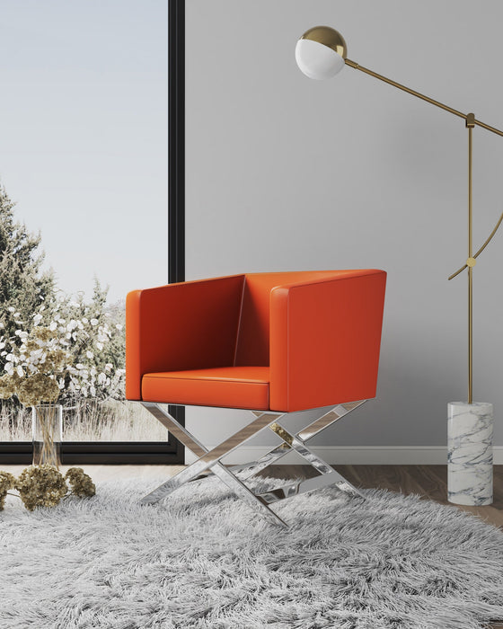 Manhattan Comfort Hollywood Polished Chrome Faux Leather Lounge Accent Chair - Orange