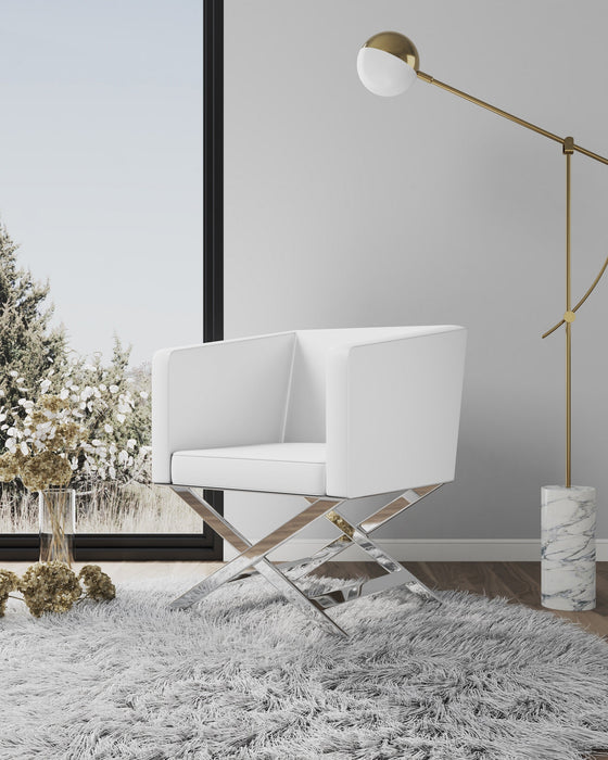 Manhattan Comfort Hollywood Polished Chrome Faux Leather Lounge Accent Chair - White