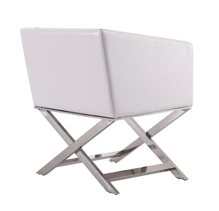 Manhattan Comfort Hollywood Polished Chrome Faux Leather Lounge Accent Chair - White