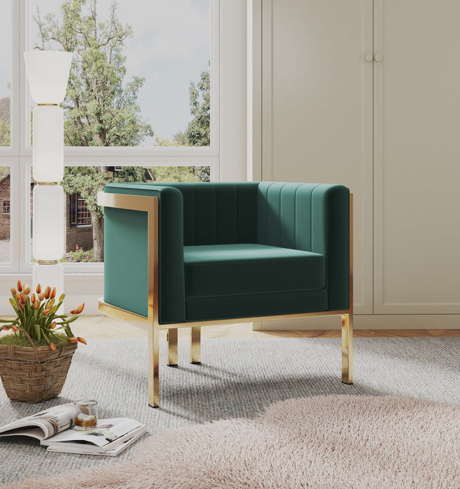 Manhattan Comfort Paramount Polished Brass Velvet Accent Armchair - Forest Green