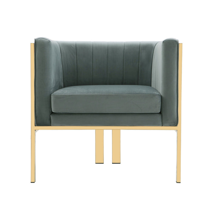 Manhattan Comfort Paramount Polished Brass Velvet Accent Armchair - Warm Grey