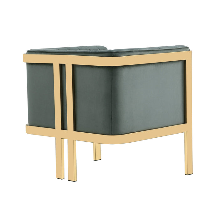 Manhattan Comfort Paramount Polished Brass Velvet Accent Armchair - Warm Grey