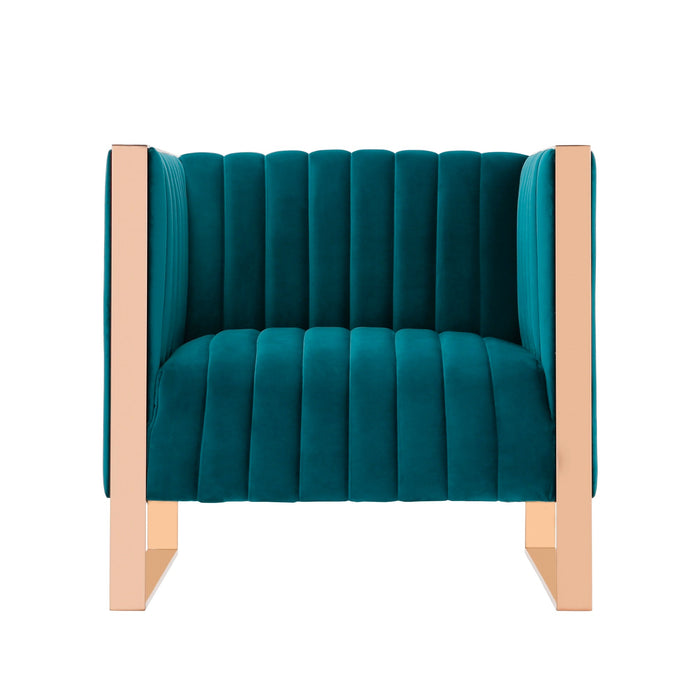 Manhattan Comfort Trillium Velvet Accent Chair - Teal & Gold