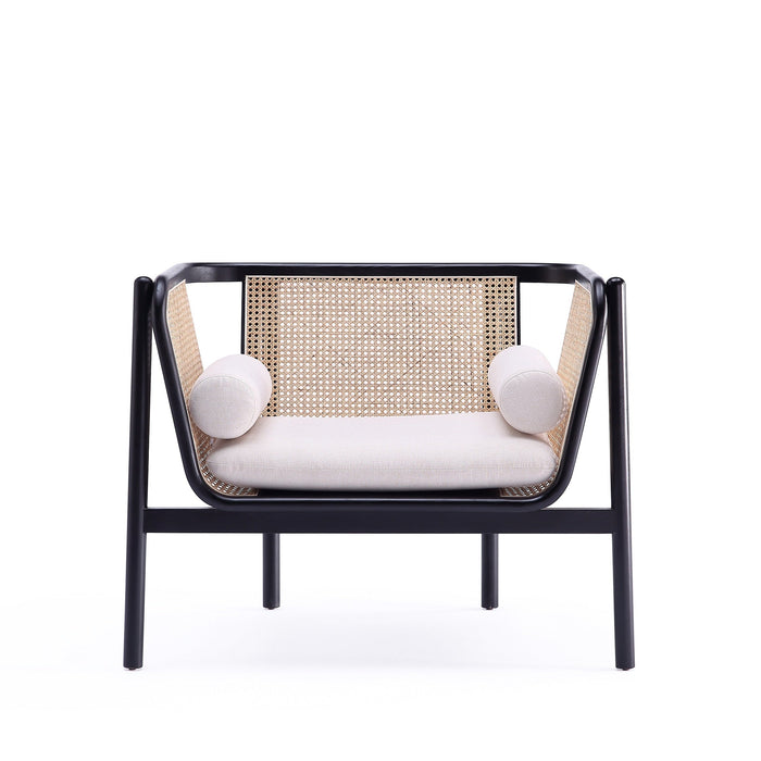 Manhattan Comfort Versailles Accent Chair - Black, Natural Cane & Cream