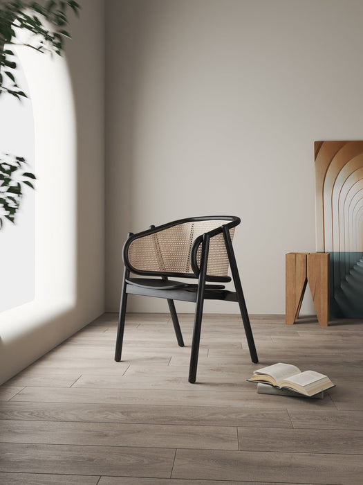 Manhattan Comfort Versailles Armchair - Black & Natural Cane