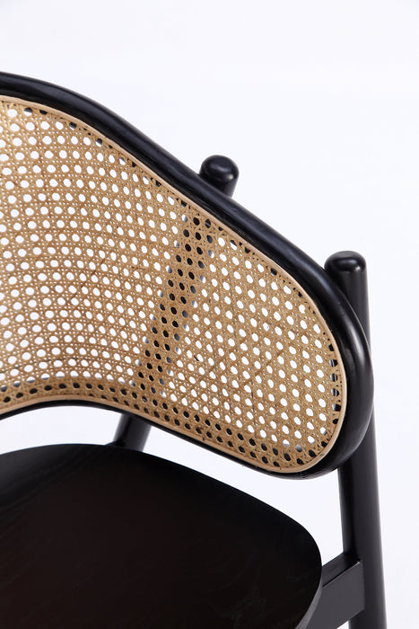 Manhattan Comfort Versailles Armchair - Black & Natural Cane