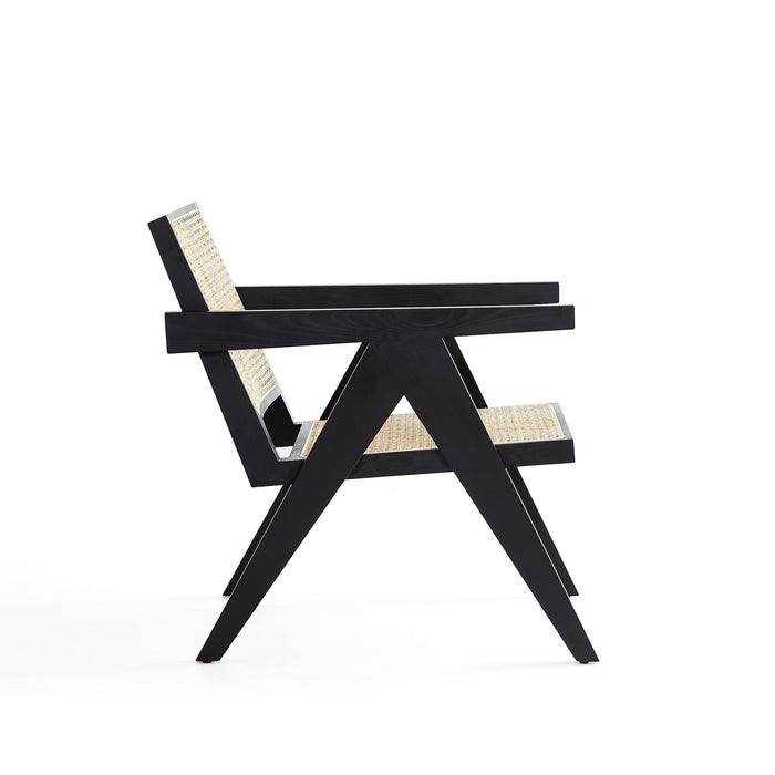 Manhattan Comfort Hamlet Accent Chair - Black & Natural Cane