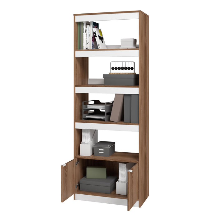 Manhattan Comfort Mid-Century Modern Ratzer Bookcase with 5 Shelves - Brown & White