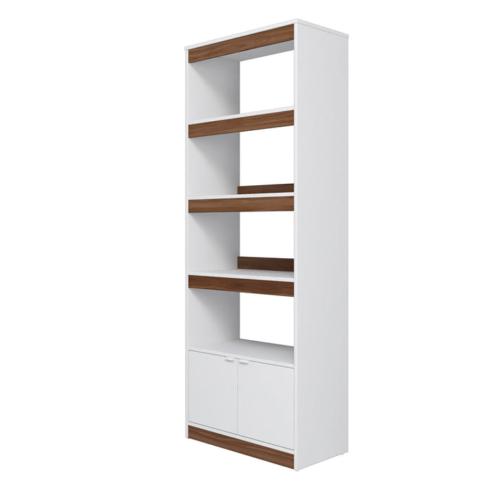 Manhattan Comfort Mid-Century Modern Ratzer Bookcase with 5 Shelves - White & Brown