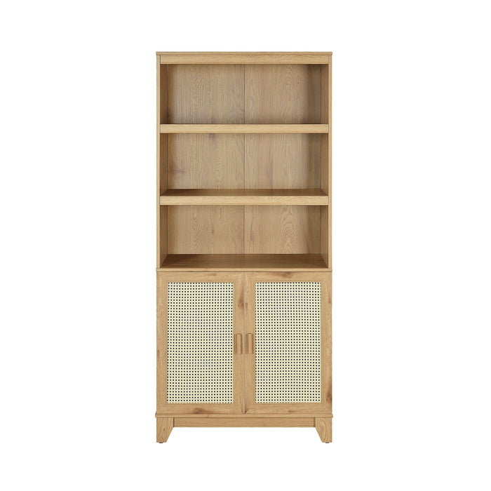 Manhattan Comfort Sheridan Modern Cane Bookcase with Adjustable Shelves - Natural
