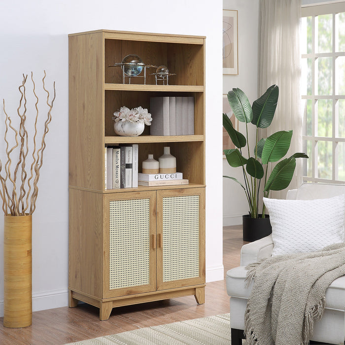 Manhattan Comfort Sheridan Modern Cane Bookcase with Adjustable Shelves - Natural