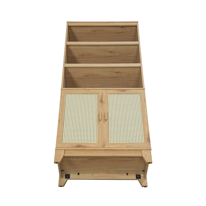 Manhattan Comfort Sheridan Modern Cane Bookcase with Adjustable Shelves - Natural