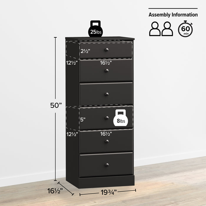 Astrid 6-Drawer Tall Chest - Black