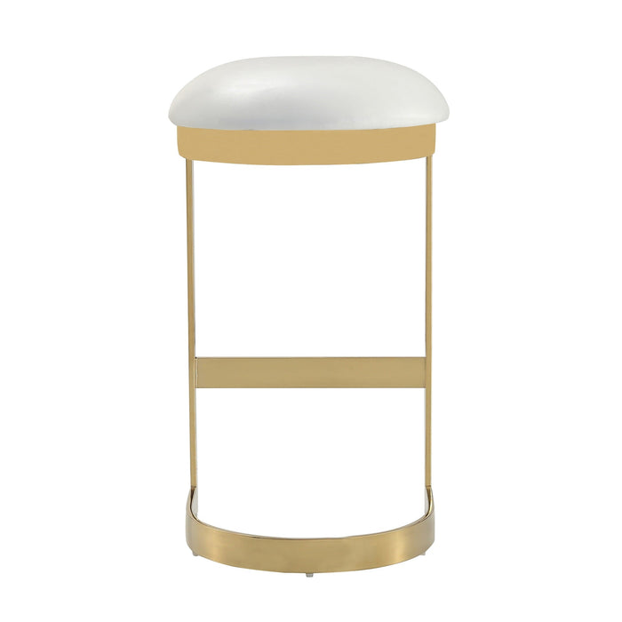 Manhattan Comfort Aura 28.54\" Polished Brass Stainless Steel Barstool - White