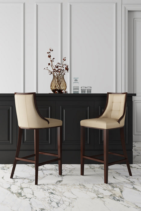 Manhattan Comfort Fifth Avenue 45\" Beech Wood Barstool - Cream & Walnut