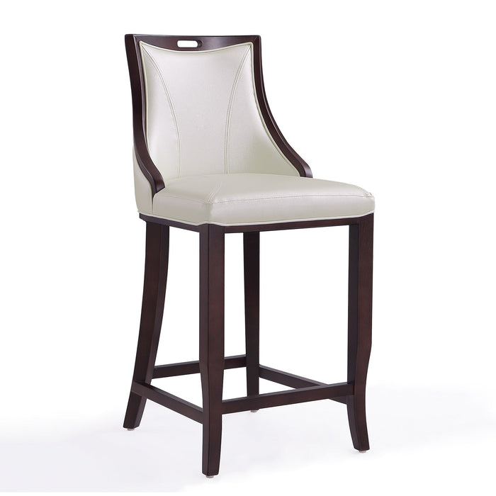 Manhattan Comfort Emperor 41\" Beech Wood Barstool - Pearl White & Walnut