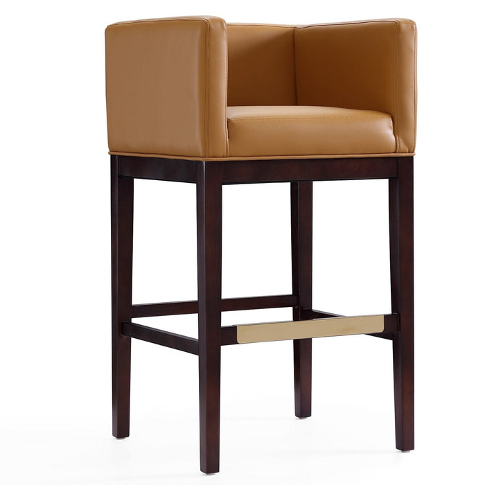 Manhattan Comfort Kingsley 38\" Beech Wood Barstool - Camel & Dark Walnut