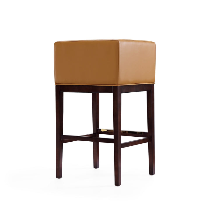 Manhattan Comfort Kingsley 38\" Beech Wood Barstool - Camel & Dark Walnut