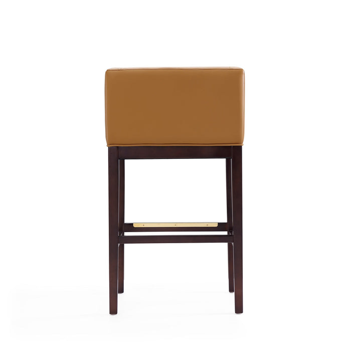 Manhattan Comfort Kingsley 38\" Beech Wood Barstool - Camel & Dark Walnut