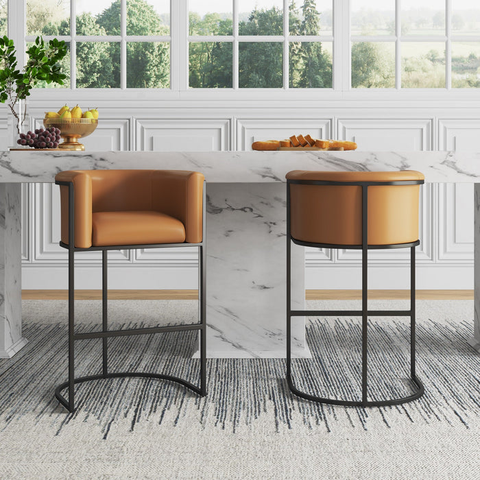 Manhattan Comfort Cosmopolitan 37.8\" Metal Barstool - Camel & Black