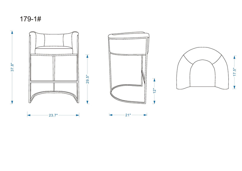 Manhattan Comfort Cosmopolitan 37.8\" Metal Barstool - Grey & Black