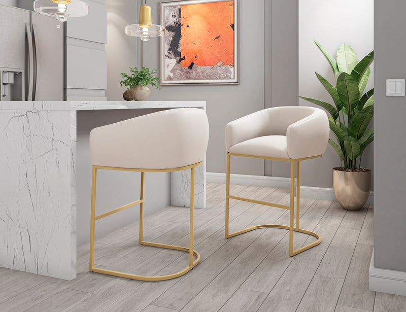 Manhattan Comfort Louvre 40\" Stainless Steel Barstool - Cream & Titanium Gold