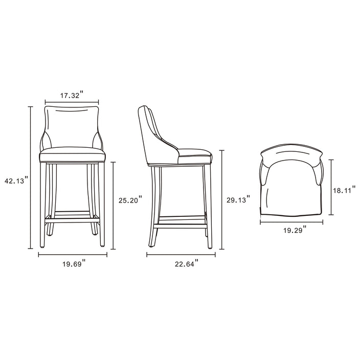 Manhattan Comfort Modern Shubert Barstool Upholstered Leatherette with Beech Wood Legs - Dark Taupe