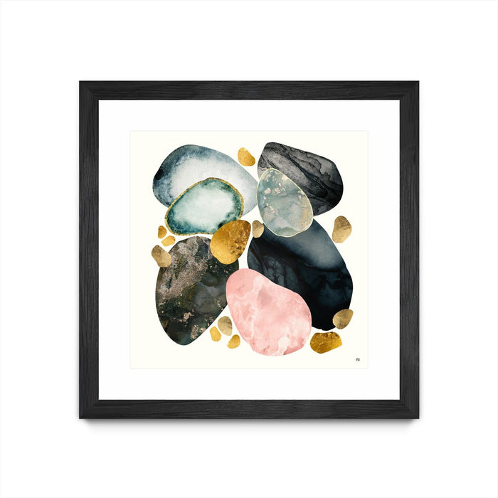 \"Pebble Abstract\" Matted and Framed Black 36x36 Wall Art