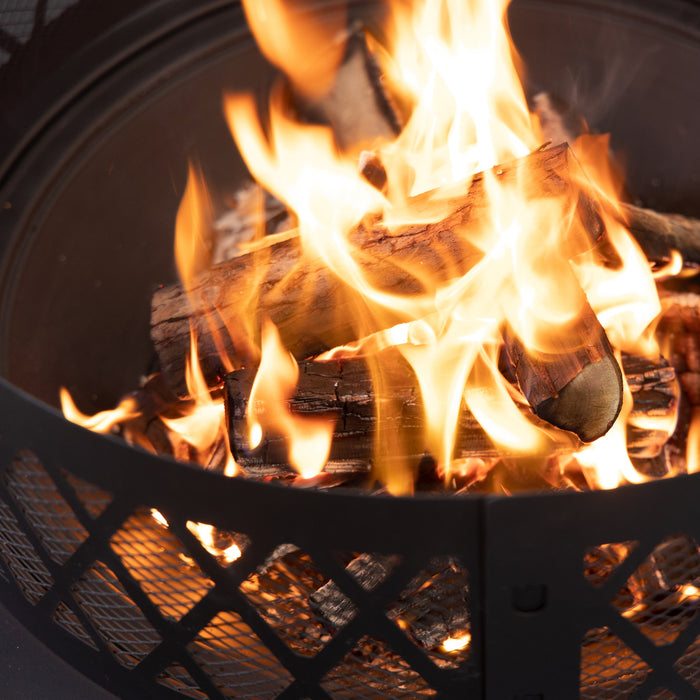 Deko Living Metal Wood Burner Round Fire Pit & Log Storage