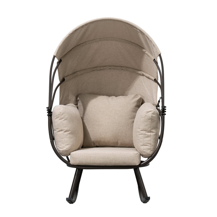 Deko Living Outdoor Rocking Egg Chair with Canopy - Brown