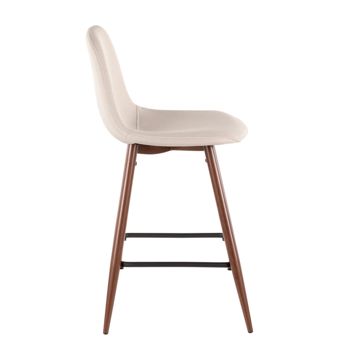 LumiSource Pebble Beige Fabric Mid-Century Modern Counter-Height Stool - Set of 2