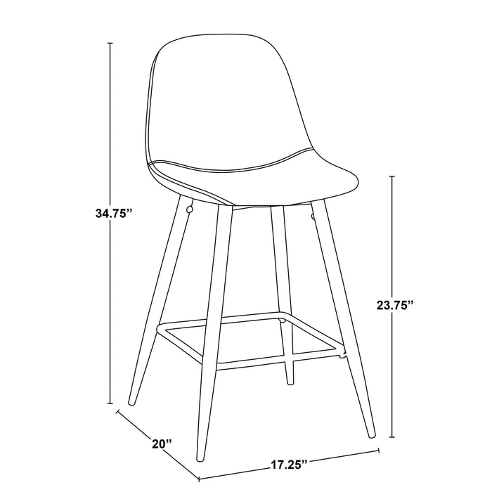 LumiSource Pebble Blue Fabric Mid-Century Modern Counter-Height Stool - Set of 2