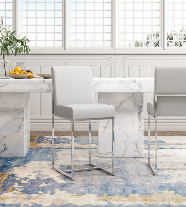 Manhattan Comfort Element 37.2\" Polished Chrome Stainless Steel Counter Height Barstool - Pearl White