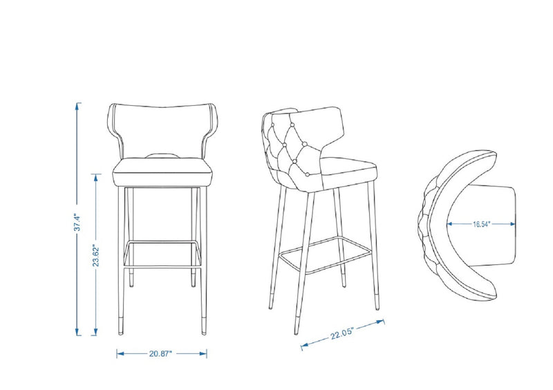 Manhattan Comfort Holguin 37\" Counter Height Barstool with Tufted Back Buttons - Grey