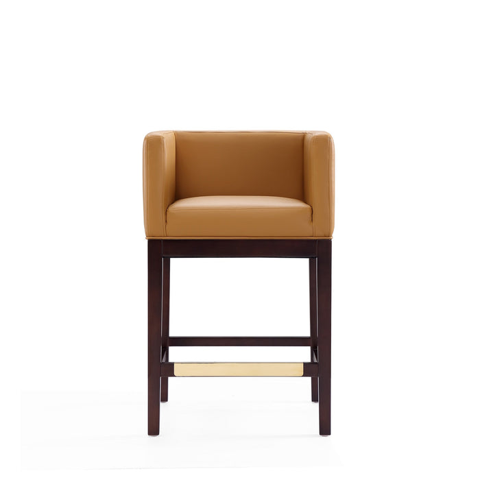 Manhattan Comfort Kingsley 34\" Beech Wood Counter Height Barstool - Camel & Dark Walnut