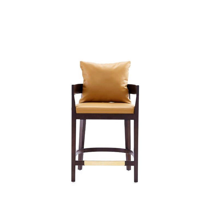 Manhattan Comfort Ritz 34\" Beech Wood Counter Height Barstool - Camel & Dark Walnut