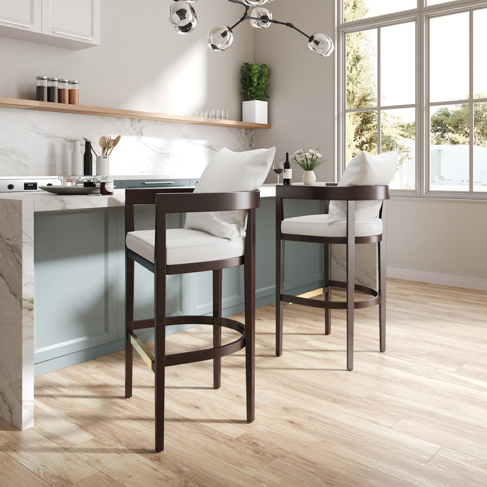 Manhattan Comfort Ritz 34\" Beech Wood Counter Height Barstool - Ivory & Dark Walnut