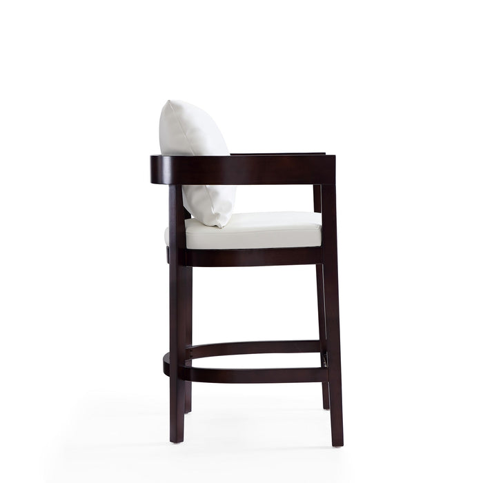 Manhattan Comfort Ritz 34\" Beech Wood Counter Height Barstool - Ivory & Dark Walnut