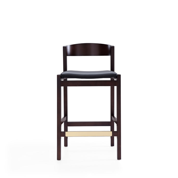 Manhattan Comfort Klismos 36.75\" Beech Wood Counter Height Barstool - Black & Dark Walnut